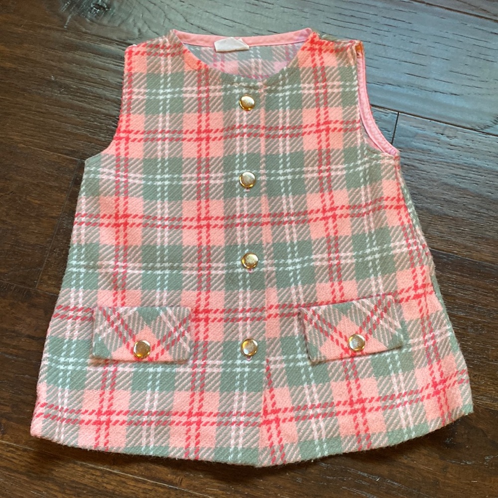 Vintage sleeveless plaid button down mini dress 3T